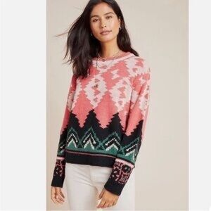 Anthropologie Aldomartins Geometric Pink and Black Sweater